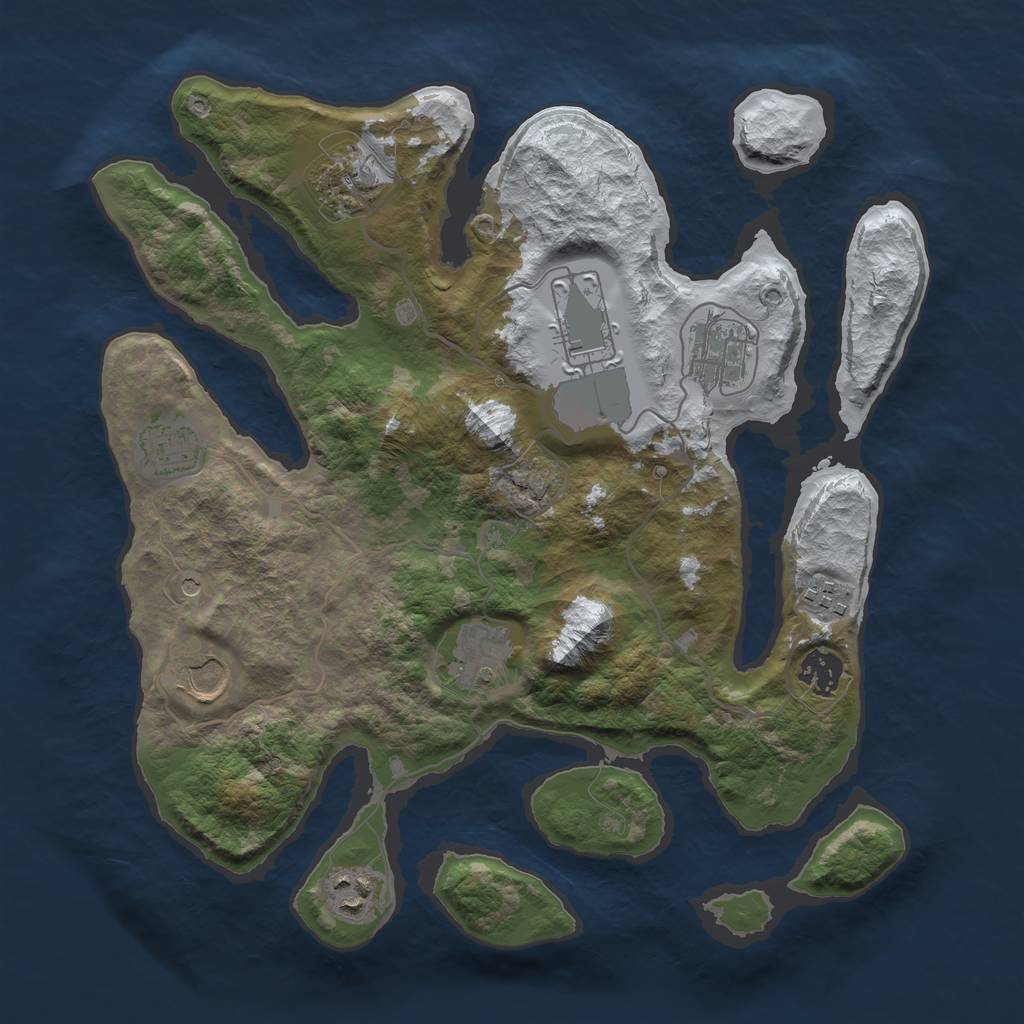 Rust Map: Barren, Size: 3500, Seed: 4846220, 12 Monuments