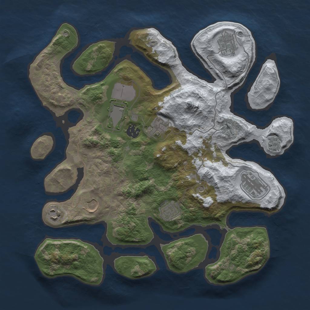 Rust Map: Barren, Size: 3500, Seed: 3449678, 12 Monuments
