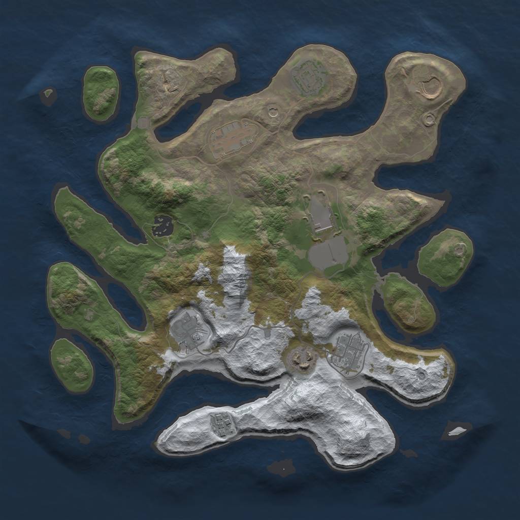 Rust Map: Barren, Size: 3500, Seed: 2347106, 12 Monuments