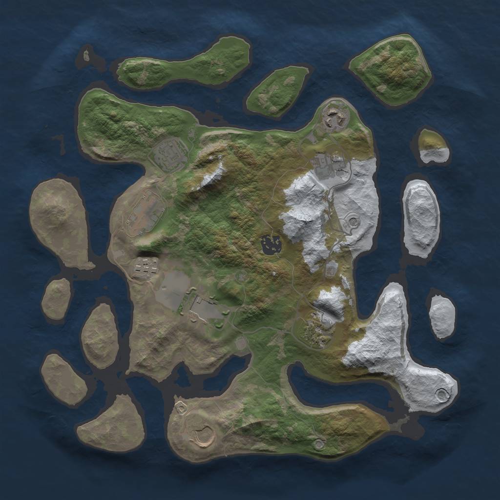 Rust Map: Barren, Size: 3500, Seed: 2575045, 12 Monuments