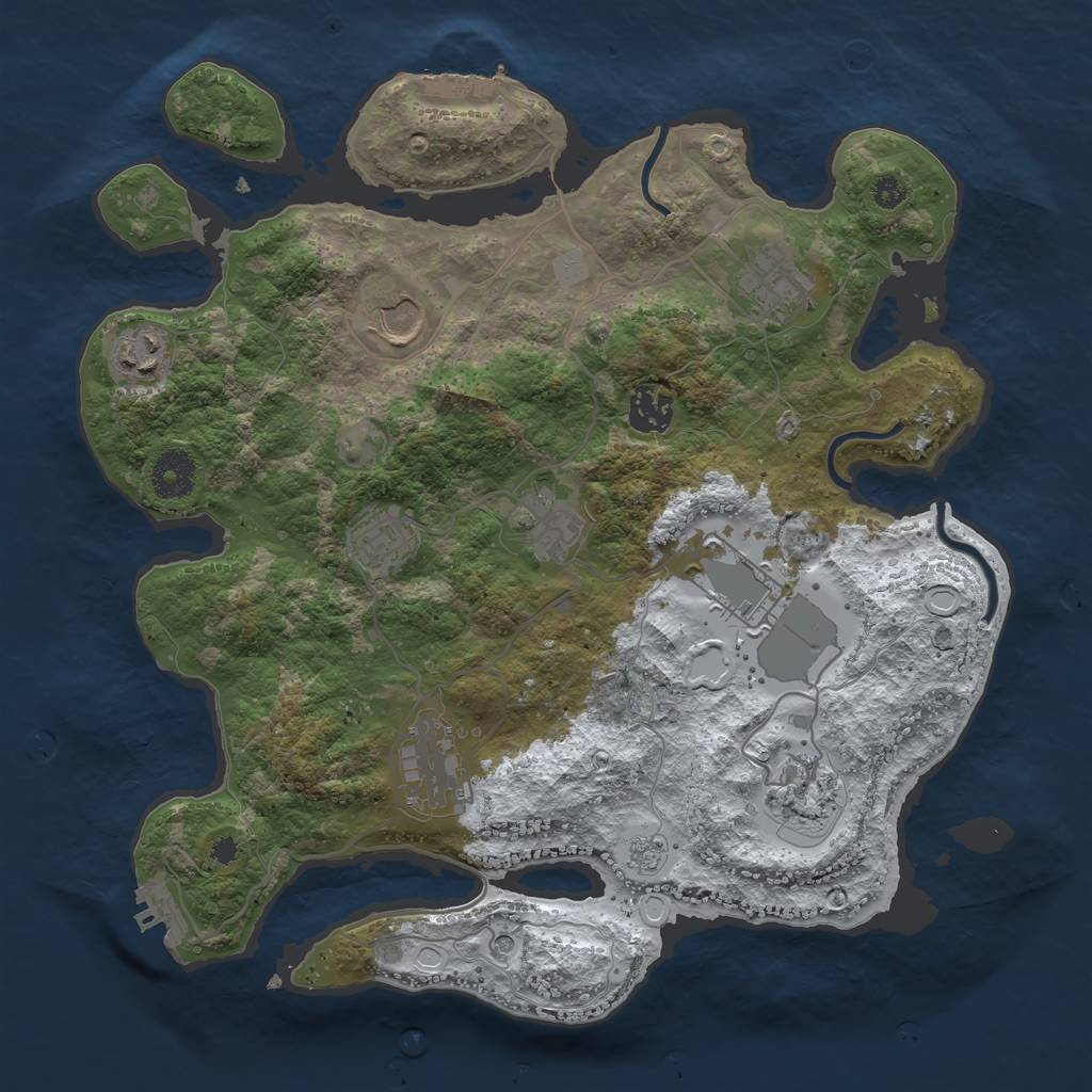 Rust Map: Procedural Map, Size: 3500, Seed: 2724030, 18 Monuments