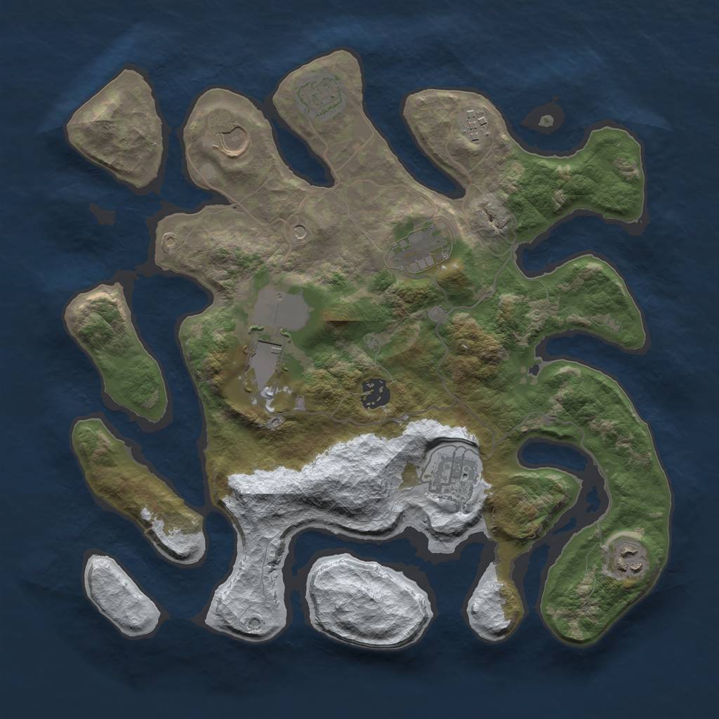 Rust Map: Barren, Size: 3500, Seed: 3270735, 11 Monuments