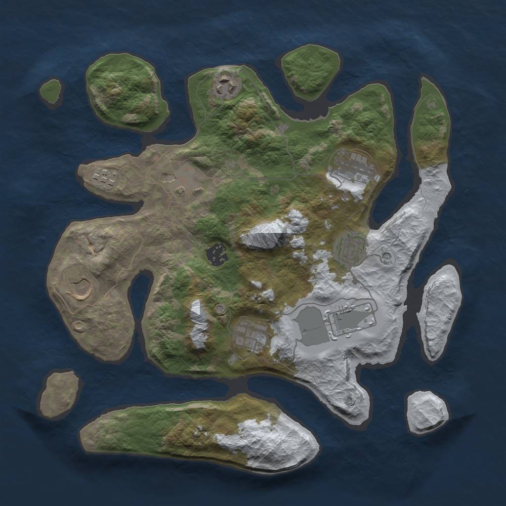 Rust Map: Barren, Size: 3500, Seed: 3767383, 12 Monuments