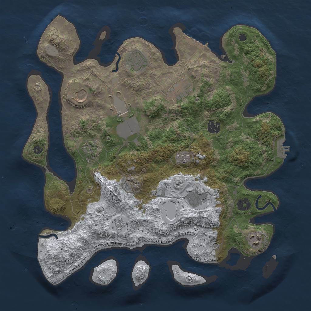 Rust Map: Procedural Map, Size: 3500, Seed: 453073, 18 Monuments
