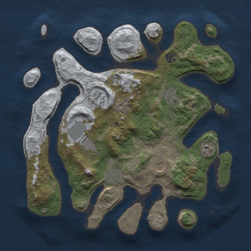 Rust Map: Barren, Size: 3500, Seed: 4067968, 11 Monuments