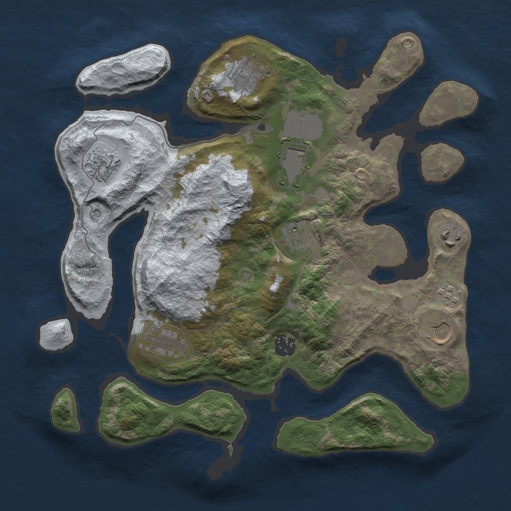Rust Map: Barren, Size: 3500, Seed: 2025336, 12 Monuments