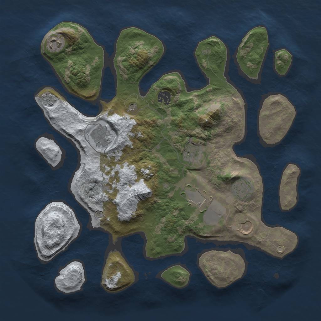 Rust Map: Barren, Size: 3500, Seed: 4440271, 11 Monuments