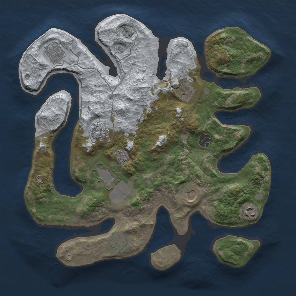 Rust Map: Barren, Size: 3500, Seed: 1320976, 12 Monuments