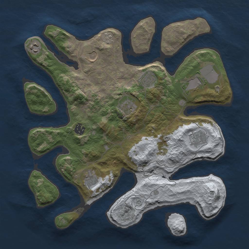 Rust Map: Barren, Size: 3500, Seed: 337513, 12 Monuments