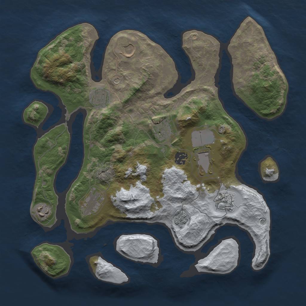 Rust Map: Barren, Size: 3500, Seed: 4878195, 12 Monuments