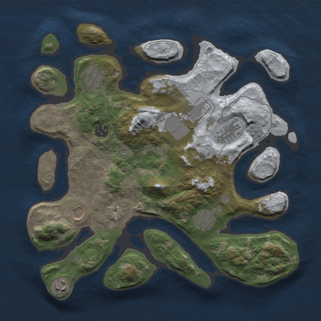 Rust Map: Barren, Size: 3500, Seed: 421221, 11 Monuments