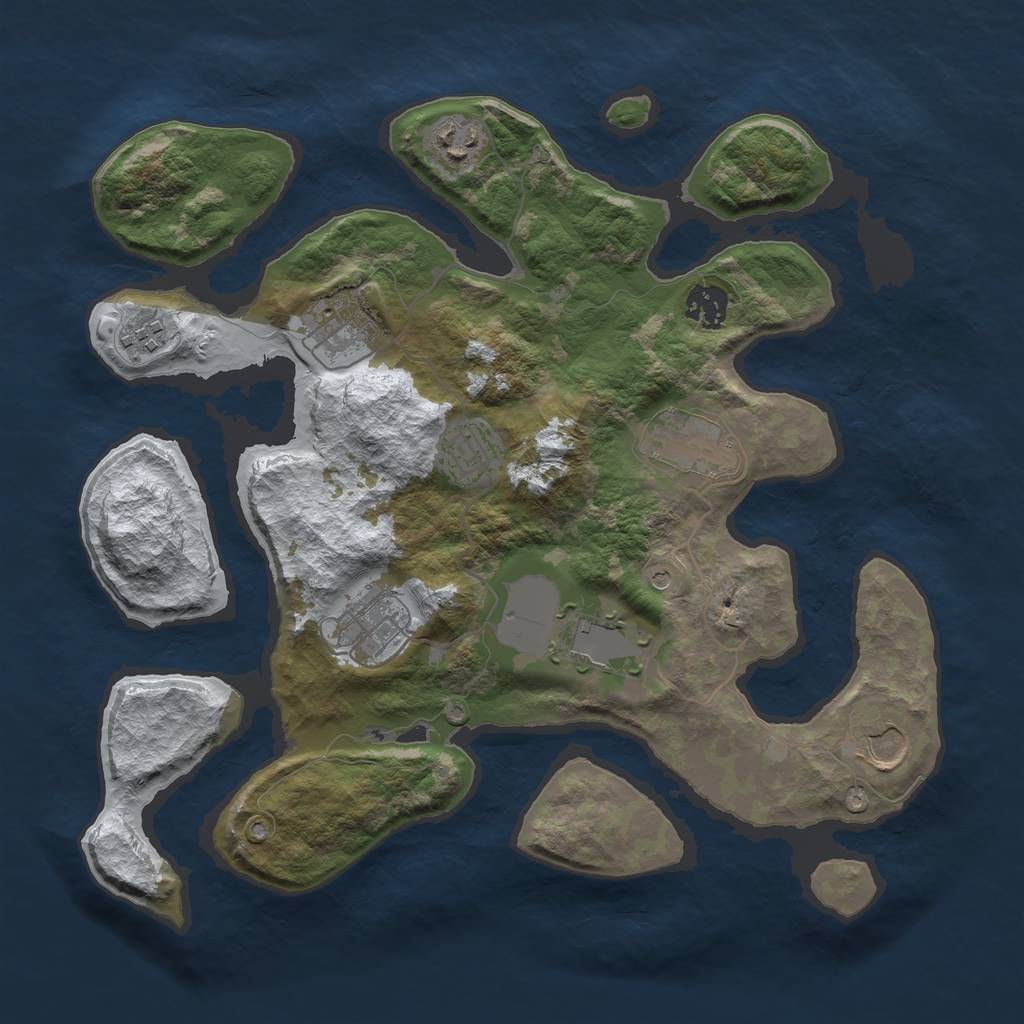 Rust Map: Barren, Size: 3500, Seed: 5515780, 12 Monuments