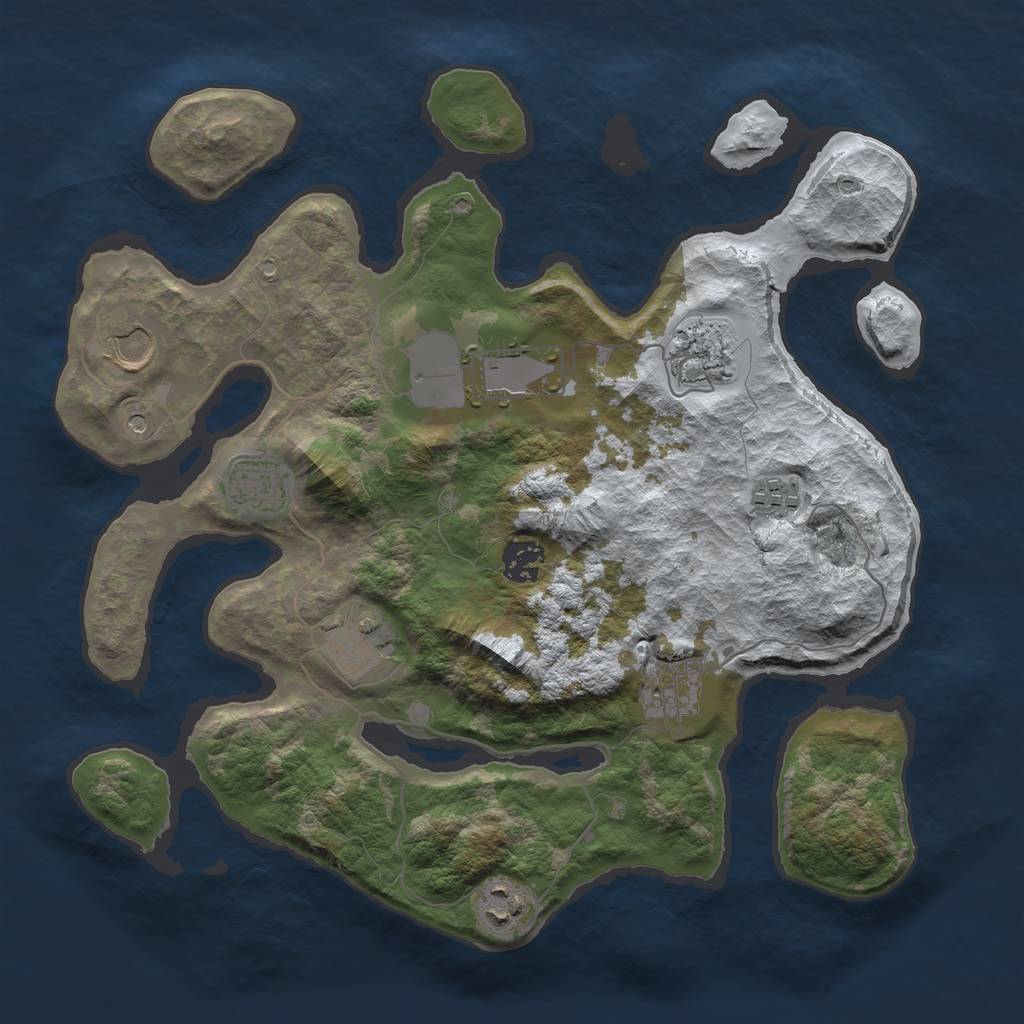 Rust Map: Barren, Size: 3500, Seed: 4570246, 12 Monuments