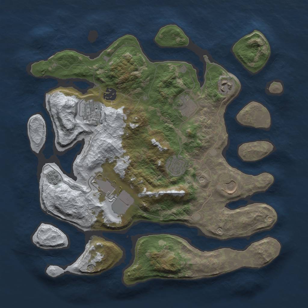 Rust Map: Barren, Size: 3500, Seed: 2841882, 11 Monuments