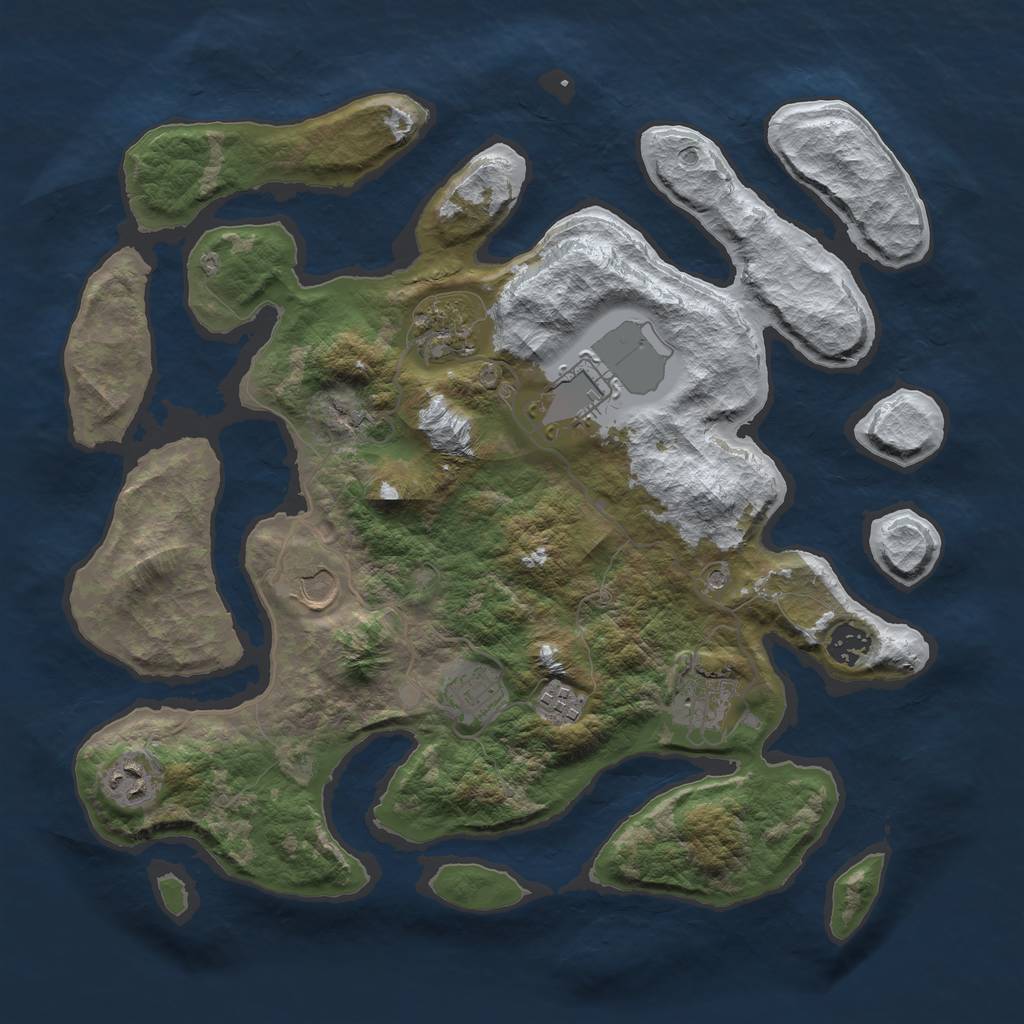 Rust Map: Barren, Size: 3750, Seed: 1234567890, 11 Monuments