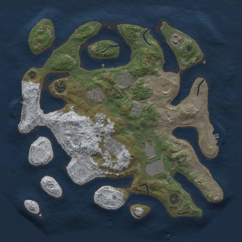 Rust Map: Procedural Map, Size: 3500, Seed: 3784305, 17 Monuments