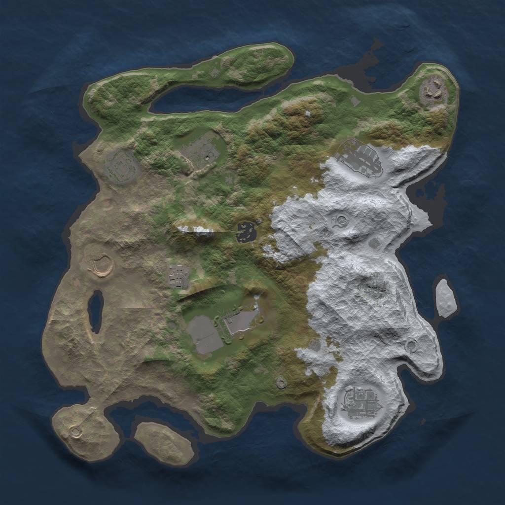 Rust Map: Barren, Size: 3500, Seed: 792170, 12 Monuments