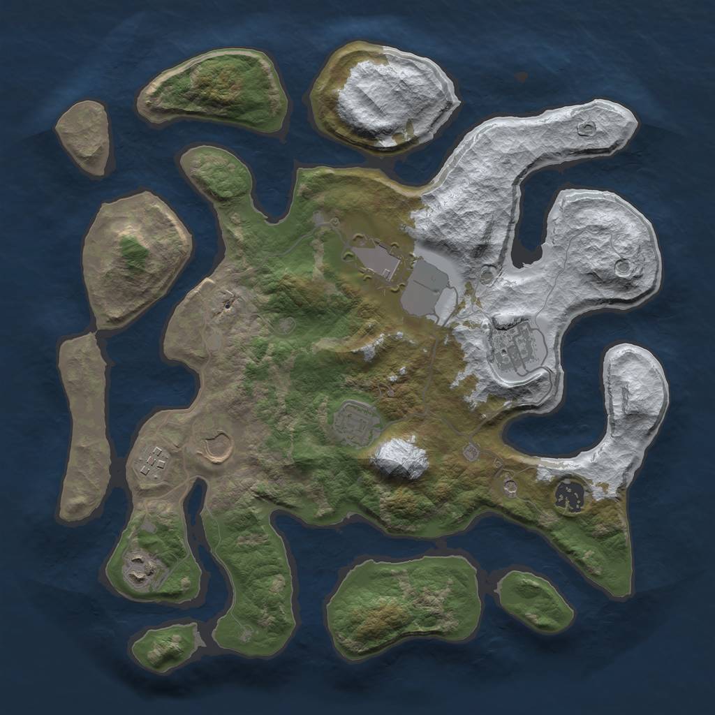 Rust Map: Barren, Size: 3500, Seed: 2597526, 10 Monuments