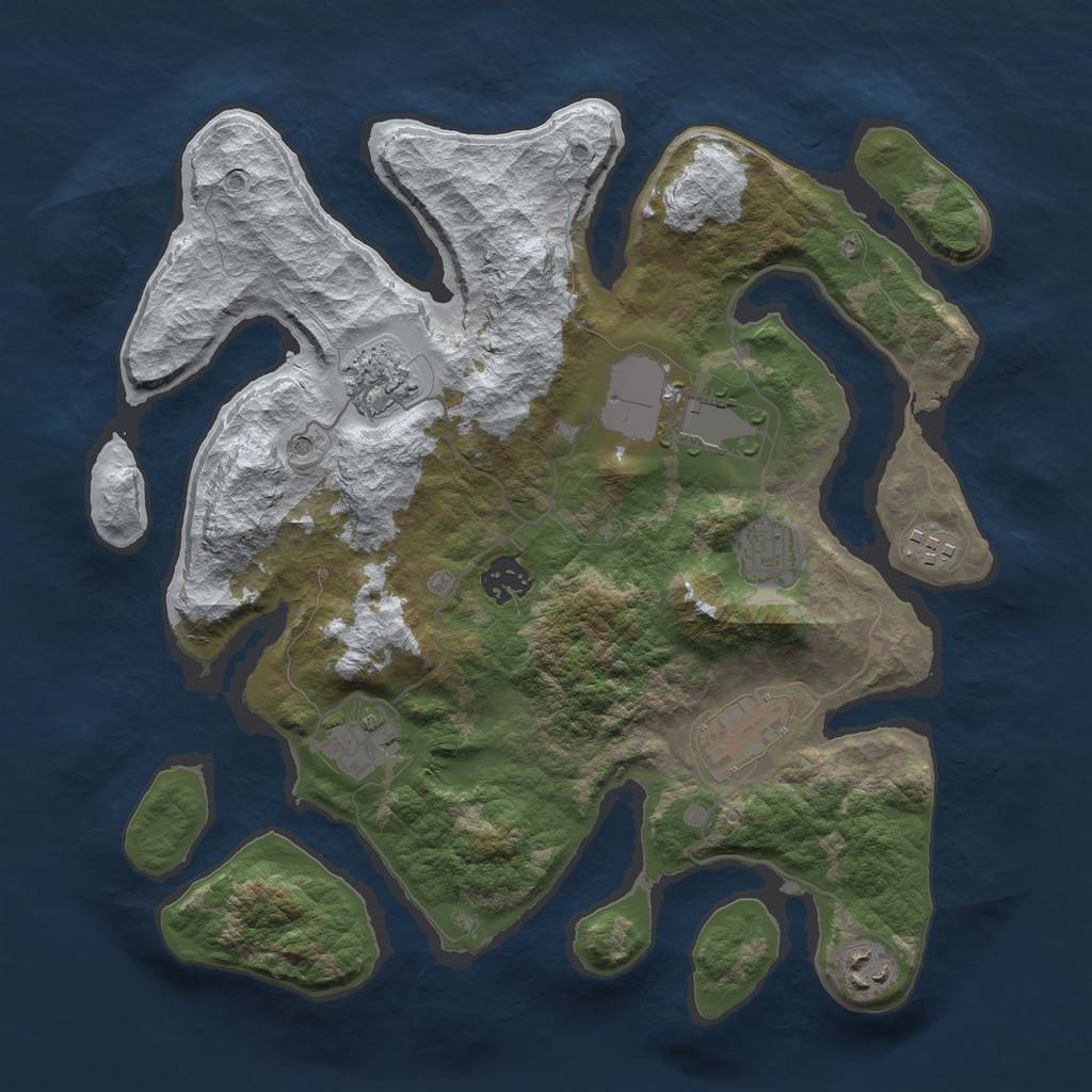 Rust Map: Barren, Size: 3500, Seed: 3077797, 11 Monuments