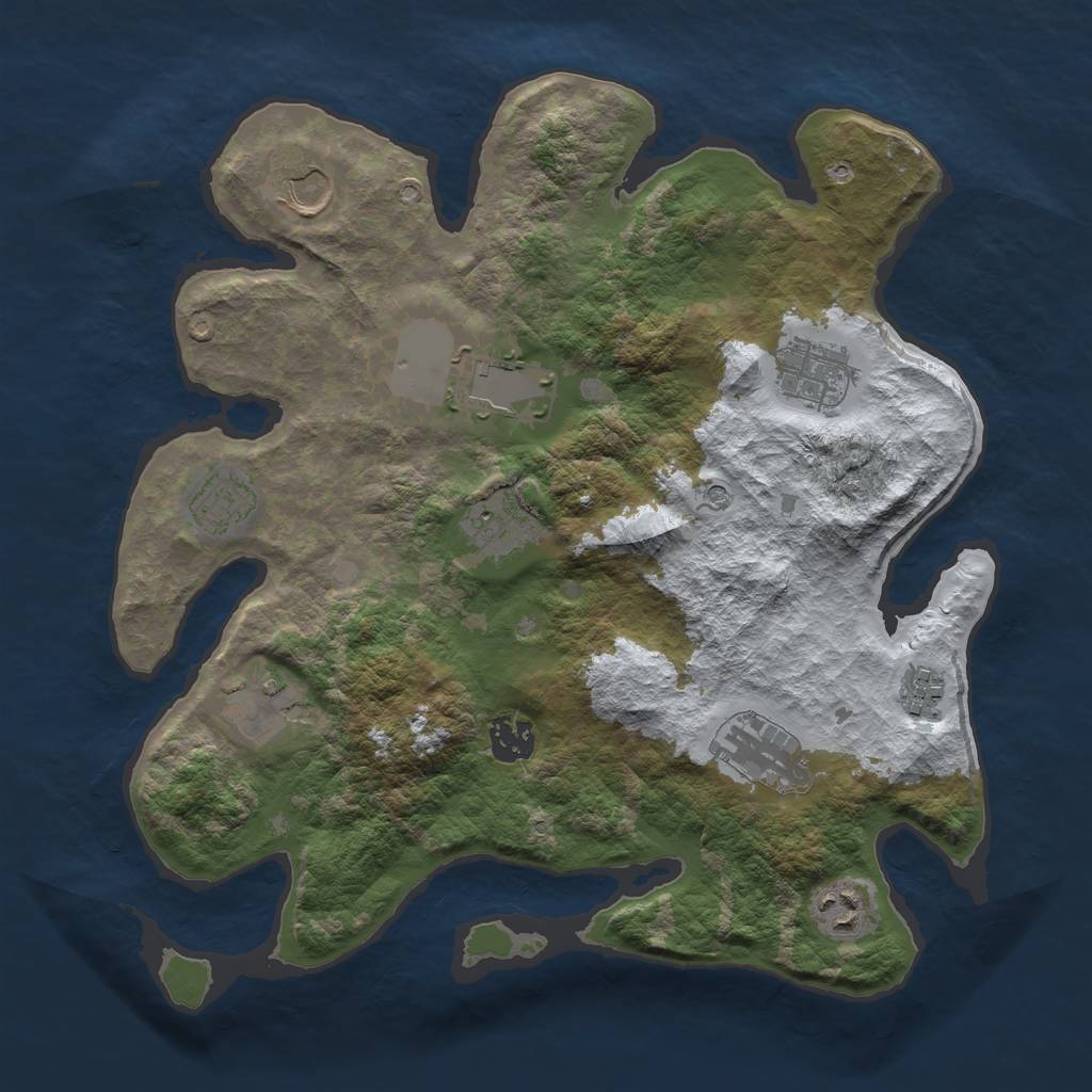 Rust Map: Barren, Size: 3500, Seed: 4869377, 13 Monuments