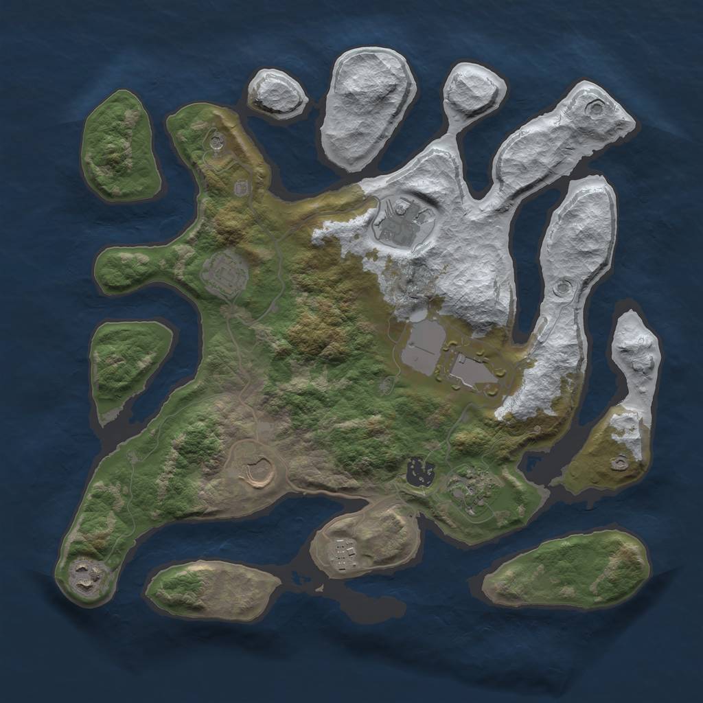 Rust Map: Barren, Size: 3500, Seed: 243485, 11 Monuments