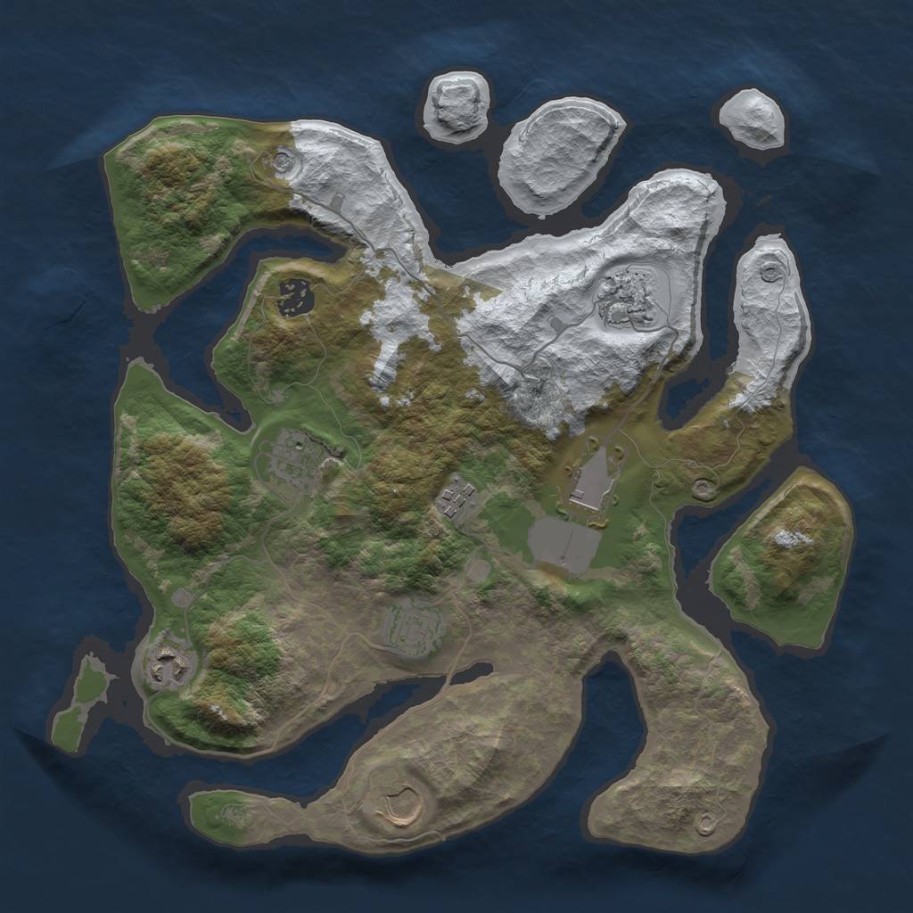 Rust Map: Barren, Size: 3500, Seed: 4061910, 11 Monuments