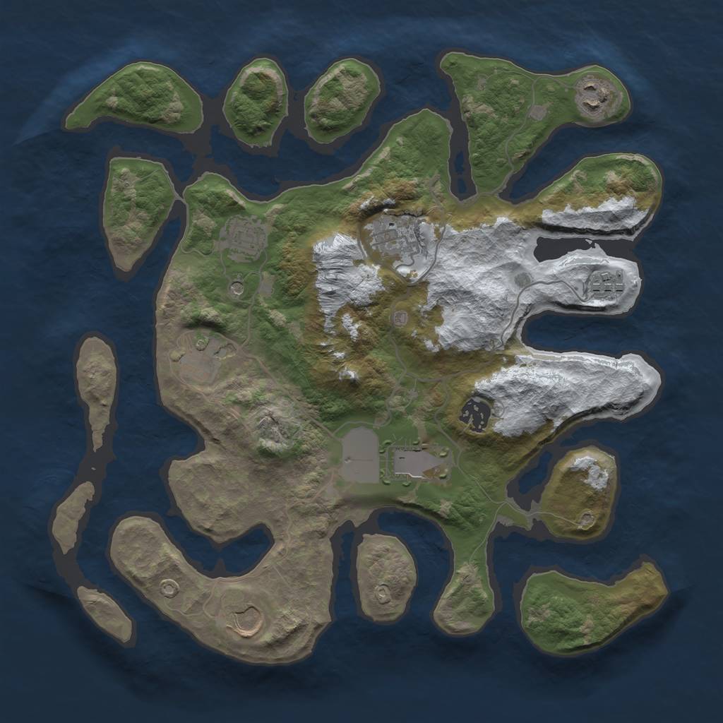 Rust Map: Barren, Size: 3500, Seed: 1140384, 11 Monuments