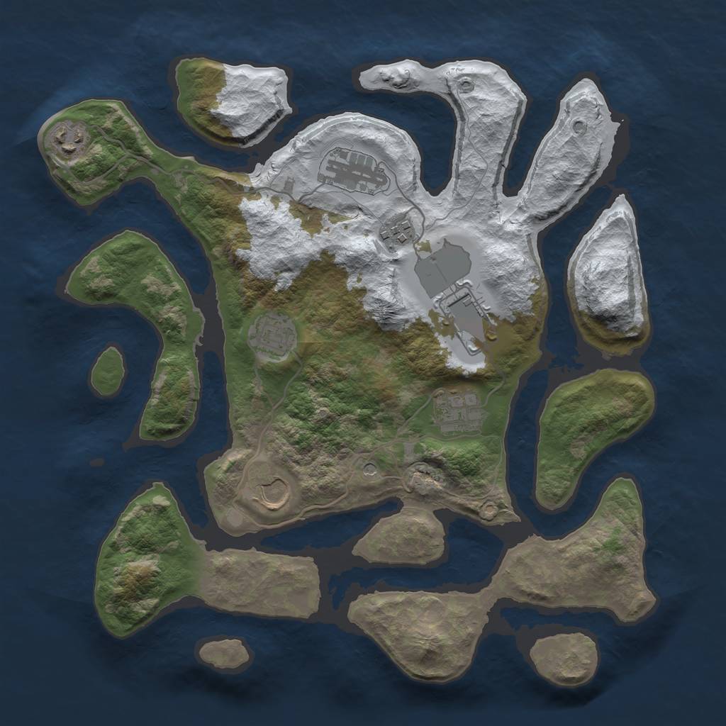 Rust Map: Barren, Size: 3500, Seed: 5985937, 10 Monuments
