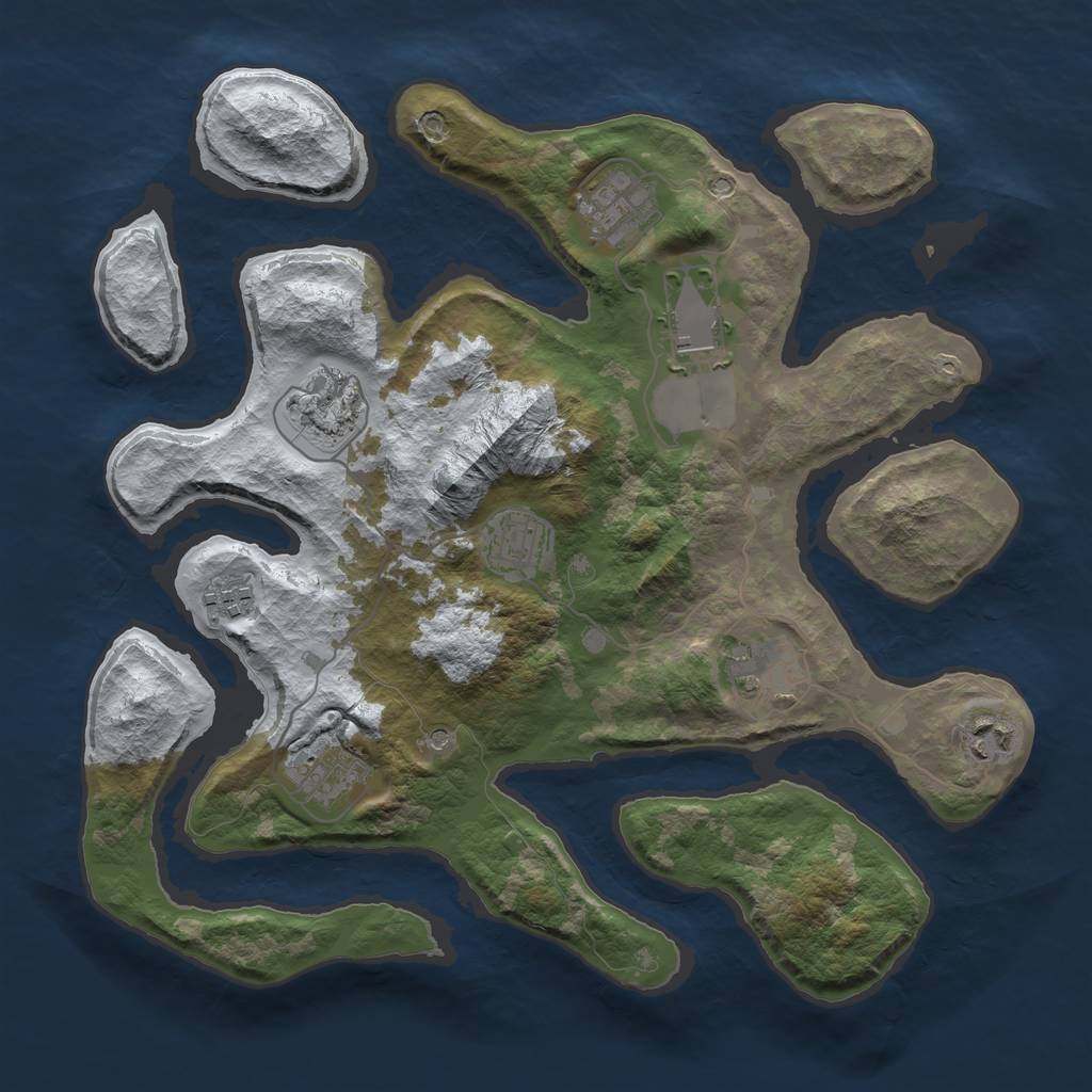 Rust Map: Barren, Size: 3500, Seed: 4165037, 11 Monuments