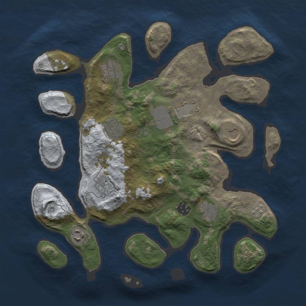 Rust Map: Barren, Size: 3500, Seed: 833823, 12 Monuments