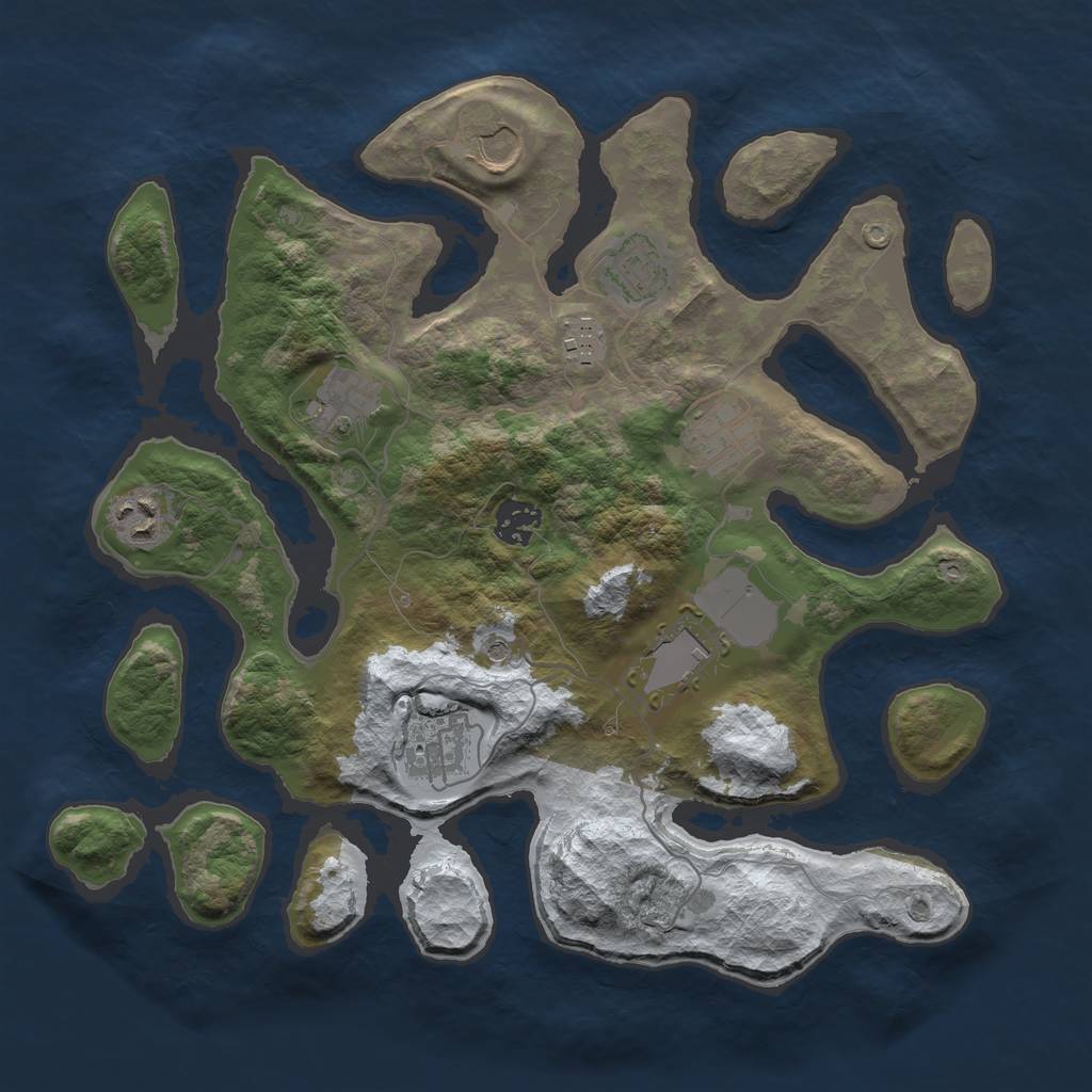 Rust Map: Barren, Size: 3500, Seed: 1382923, 12 Monuments