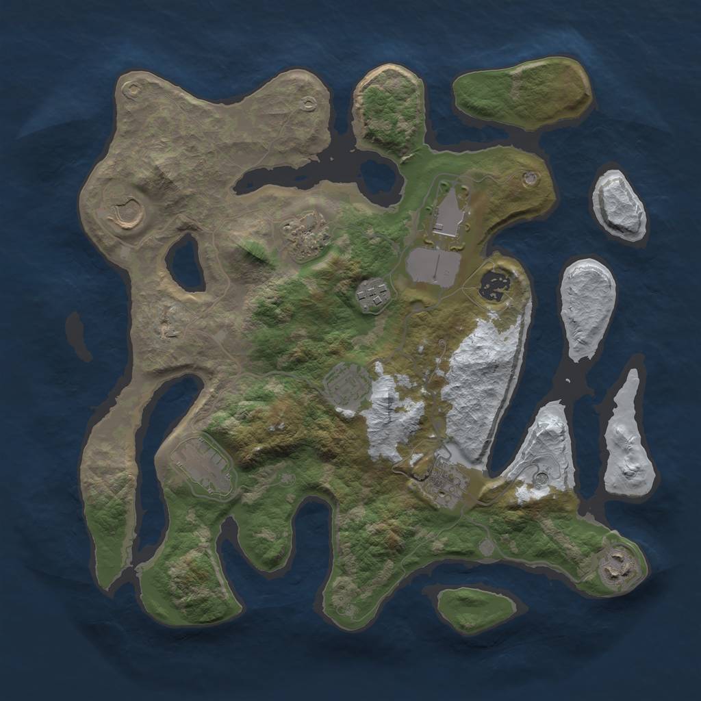 Rust Map: Barren, Size: 3500, Seed: 3628521, 12 Monuments