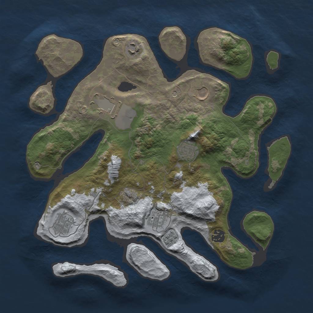 Rust Map: Barren, Size: 3500, Seed: 2369650, 11 Monuments