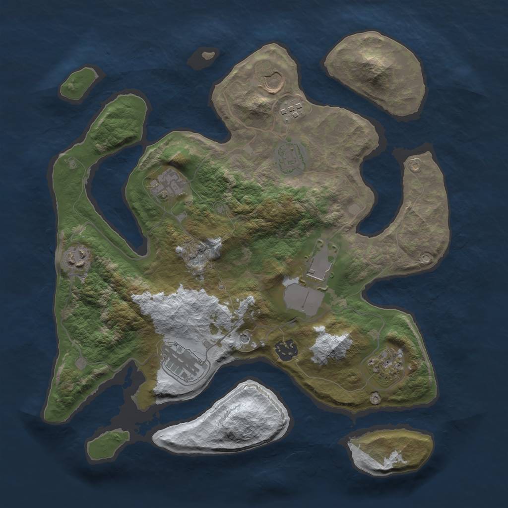 Rust Map: Barren, Size: 3500, Seed: 5927453, 12 Monuments