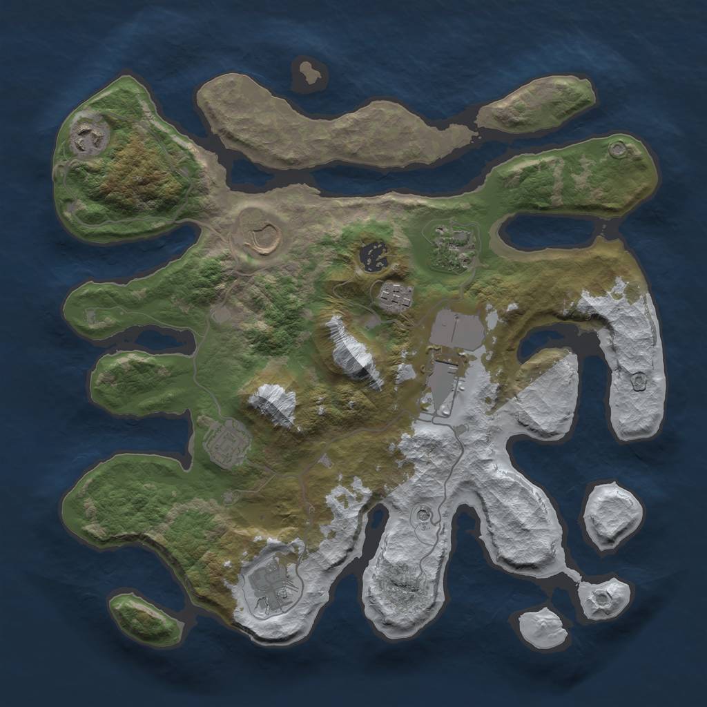 Rust Map: Barren, Size: 3500, Seed: 590654, 11 Monuments