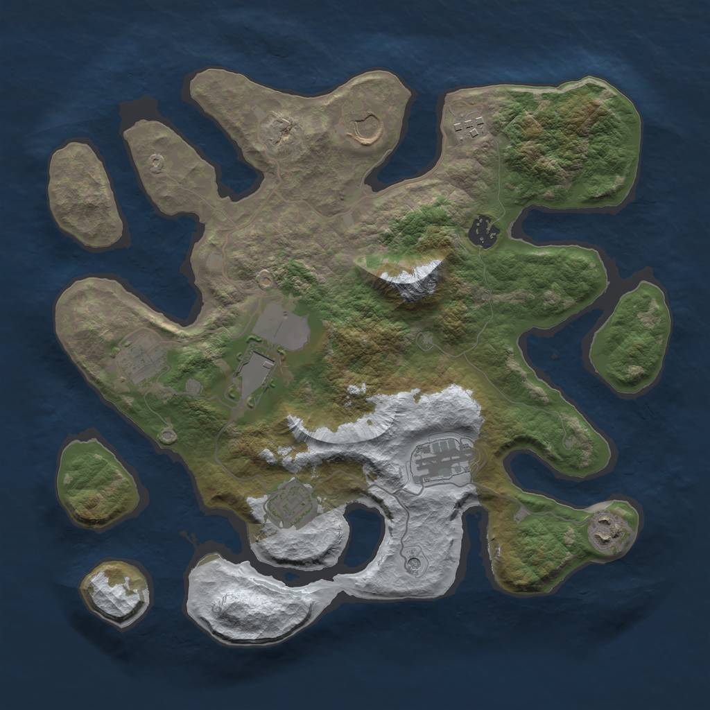 Rust Map: Barren, Size: 3500, Seed: 6419331, 11 Monuments