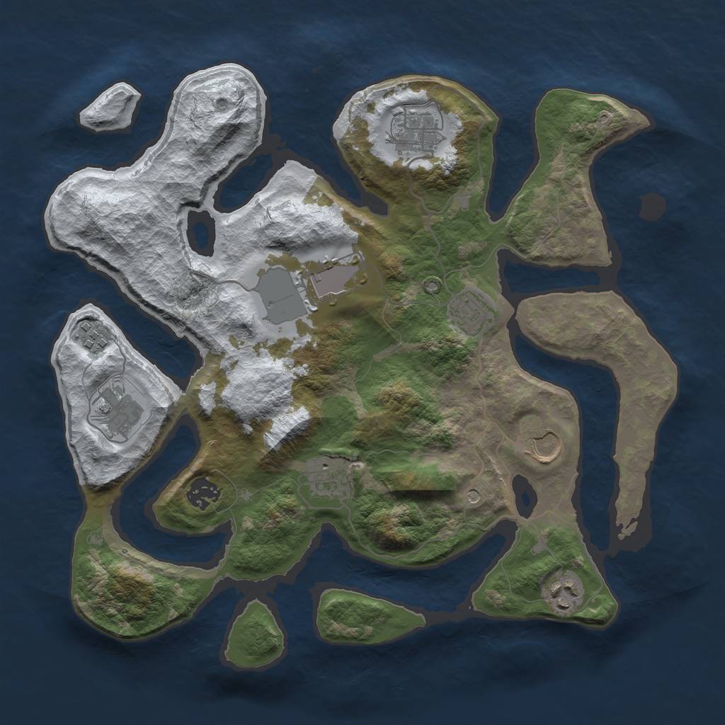 Rust Map: Barren, Size: 3500, Seed: 2554661, 12 Monuments