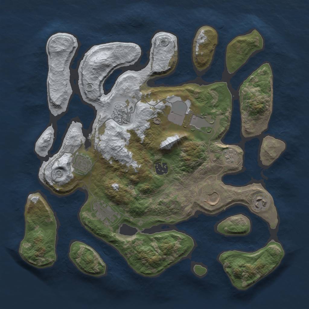 Rust Map: Barren, Size: 3500, Seed: 2680447, 11 Monuments