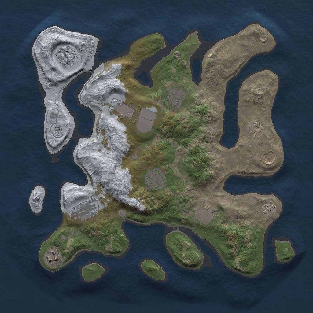 Rust Map: Barren, Size: 3500, Seed: 604317, 12 Monuments