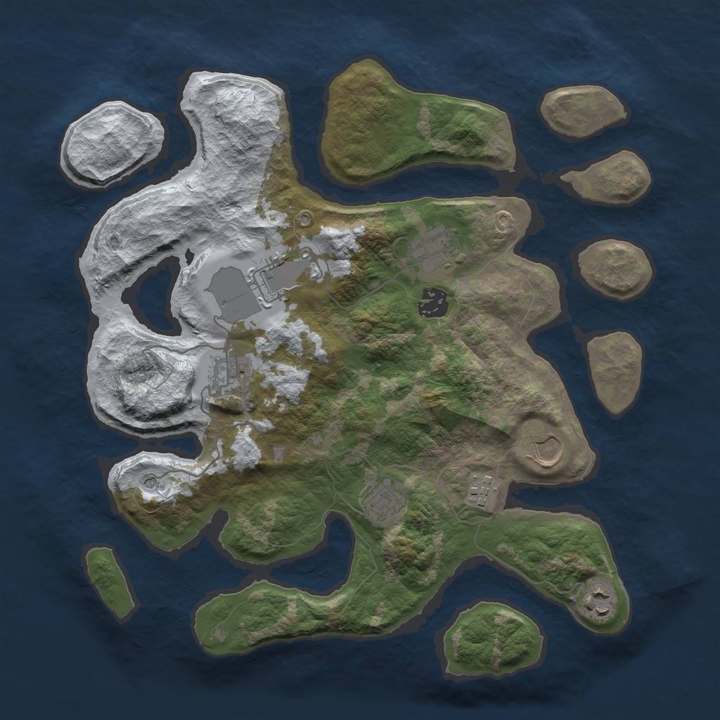 Rust Map: Barren, Size: 3500, Seed: 5370414, 11 Monuments