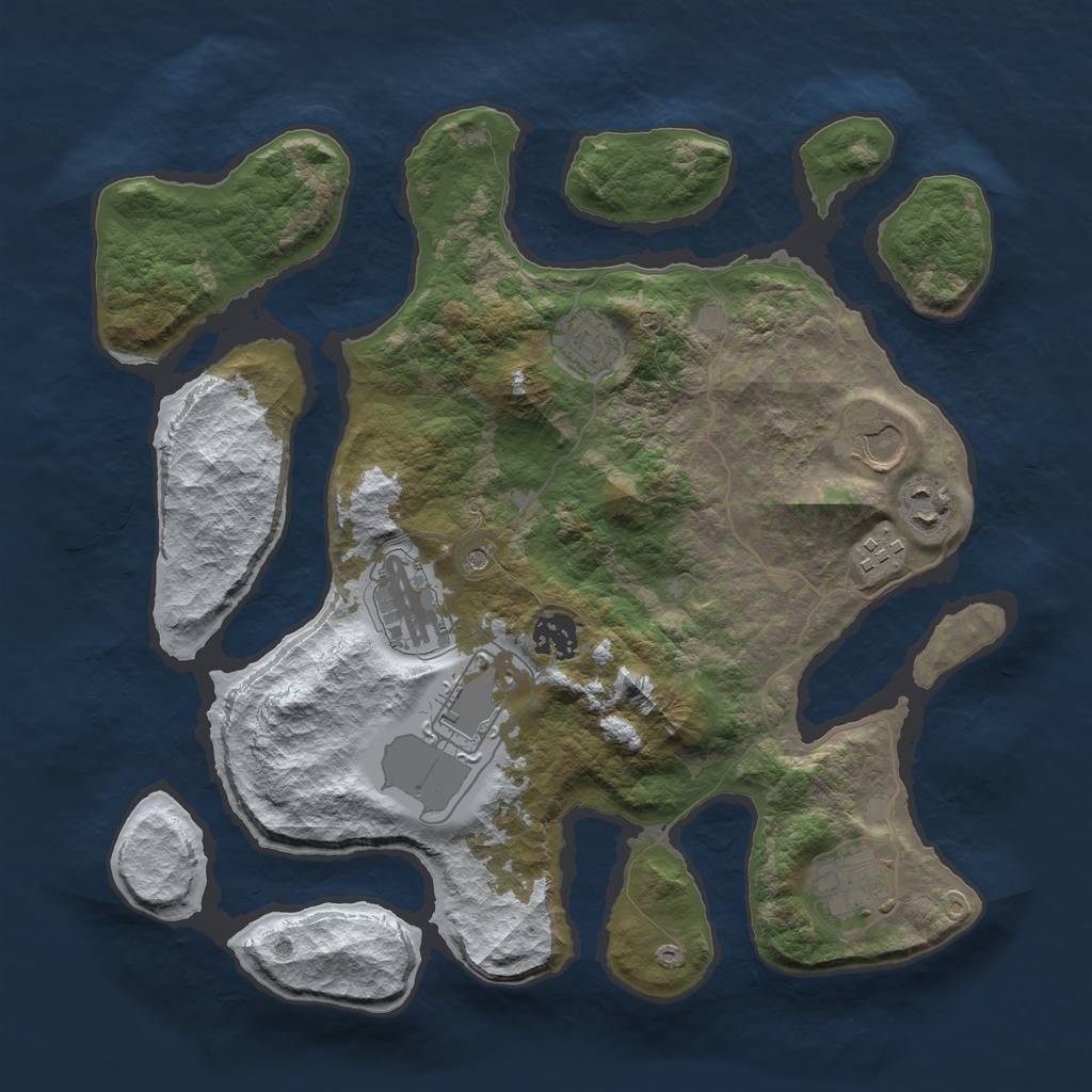 Rust Map: Barren, Size: 3500, Seed: 919531, 11 Monuments