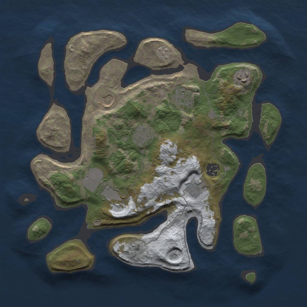 Rust Map: Barren, Size: 3500, Seed: 5504966, 11 Monuments