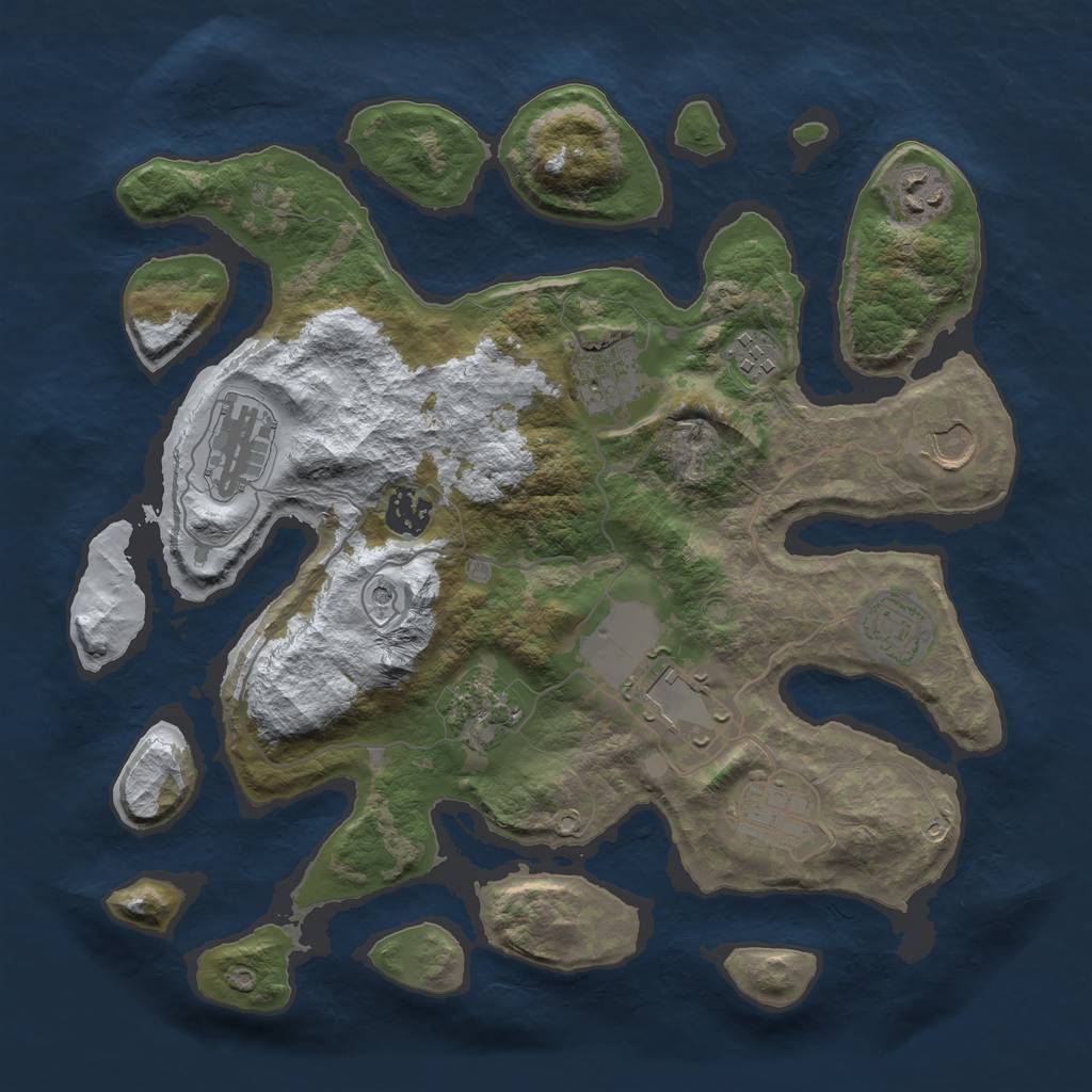 Rust Map: Barren, Size: 3500, Seed: 4414027, 13 Monuments