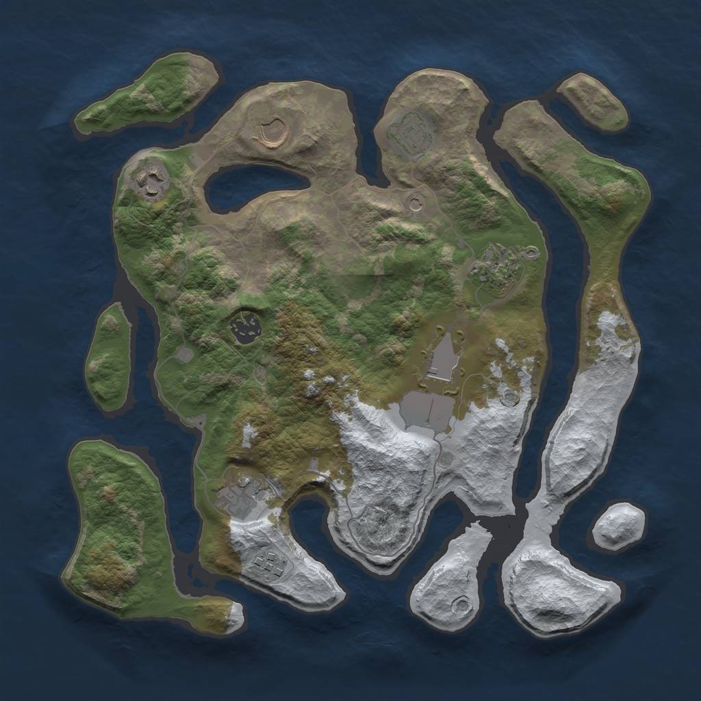 Rust Map: Barren, Size: 3500, Seed: 1024573, 11 Monuments