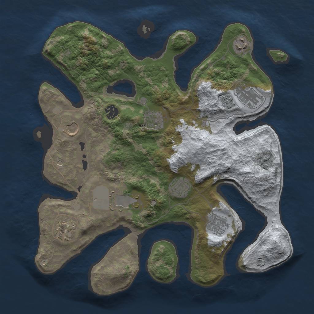 Rust Map: Barren, Size: 3500, Seed: 3351954, 13 Monuments