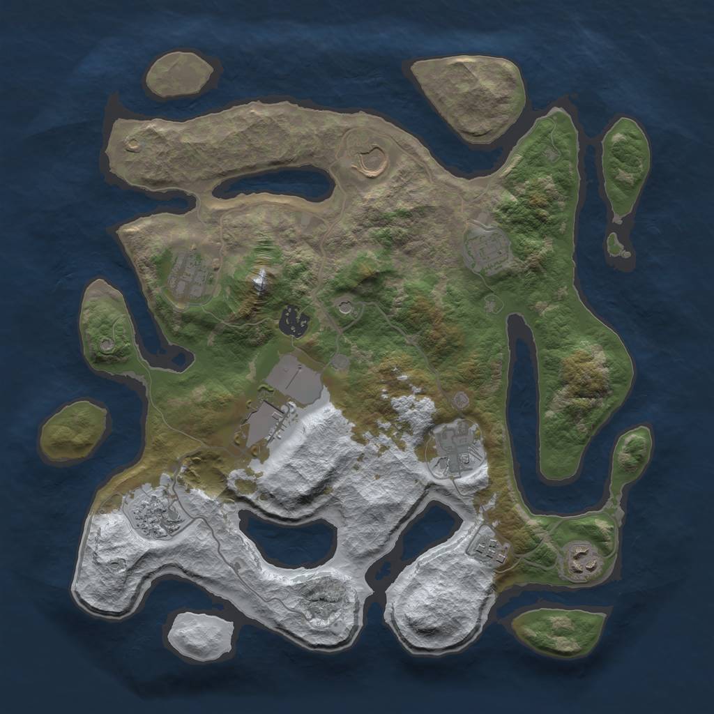 Rust Map: Barren, Size: 3500, Seed: 3863980, 12 Monuments