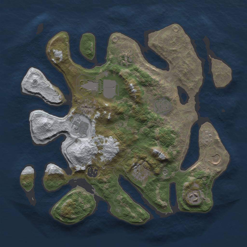 Rust Map: Barren, Size: 3500, Seed: 3582648, 12 Monuments