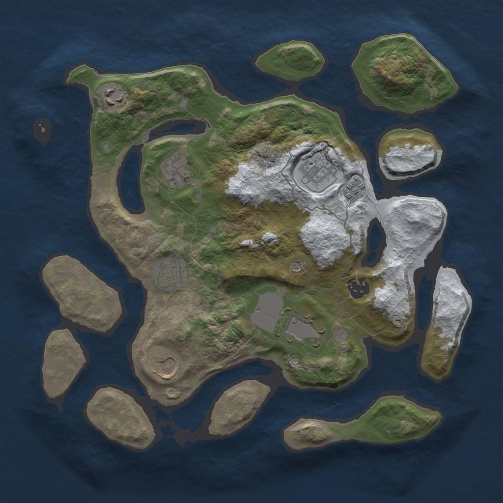 Rust Map: Barren, Size: 3500, Seed: 506953, 11 Monuments