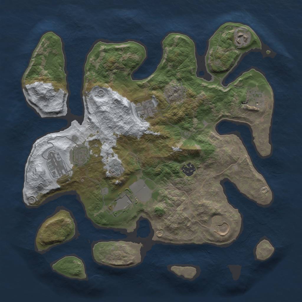 Rust Map: Barren, Size: 3500, Seed: 1262640, 12 Monuments