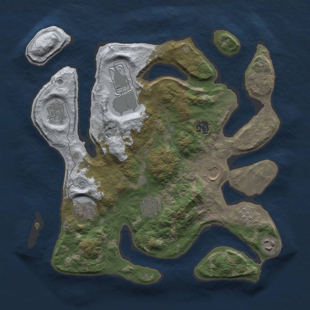 Rust Map: Barren, Size: 3500, Seed: 3027113, 11 Monuments